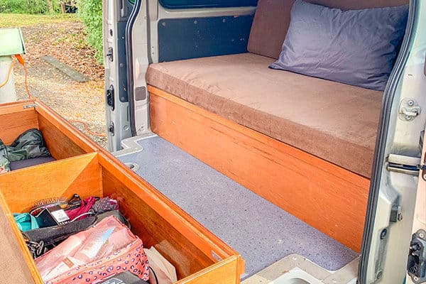 Escape Rentals campervans interior bed and extra storage