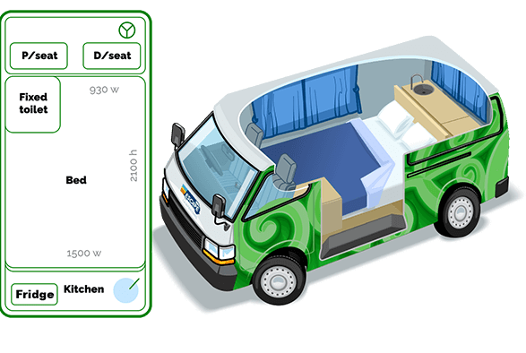 Escape Rentals NZ Campervans layout Self contained PLUS BEDTIME