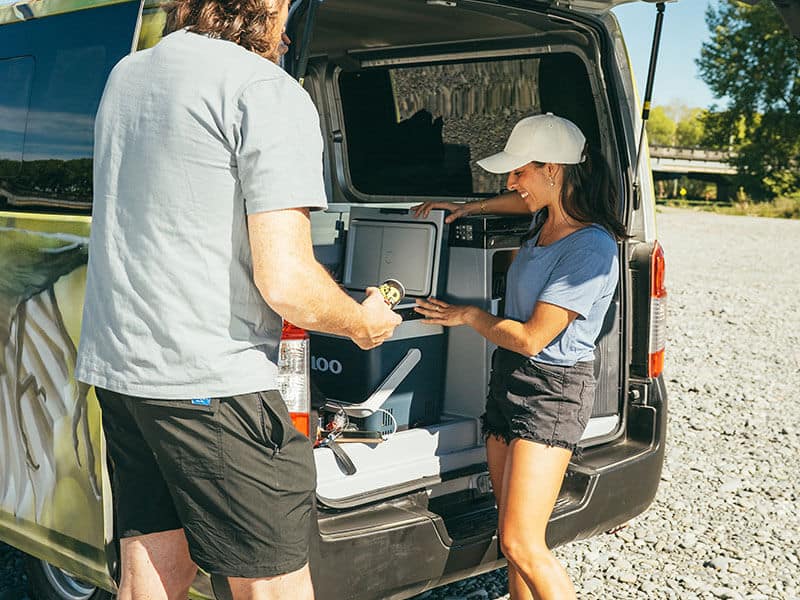 Escape Rentals NZ Our Campervan interior 03 - Chilled drinks, fresh food — the perks of Self-Contained Plus.