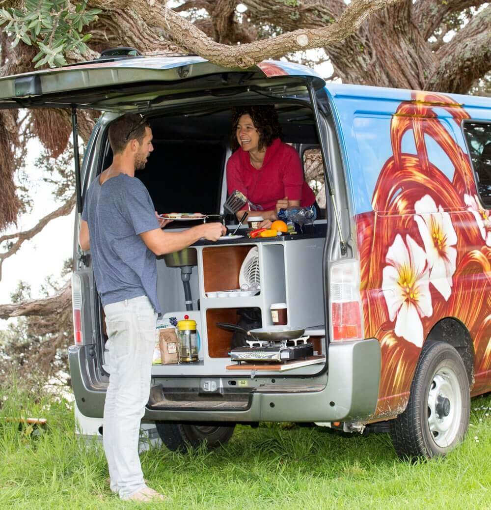 Campervan with a fully equipped kitchens