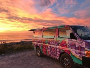 Campervan with sunset